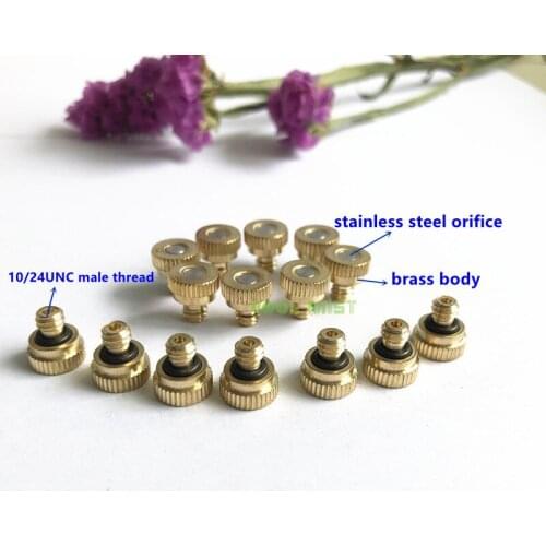 H57 Brass Low Pressure Mist Nozzle 10/24UNC Threaded Misting Fogging Spray Sprinkler Head 0.1mm-0.8mm fine fog nozzles 20pcs/lot