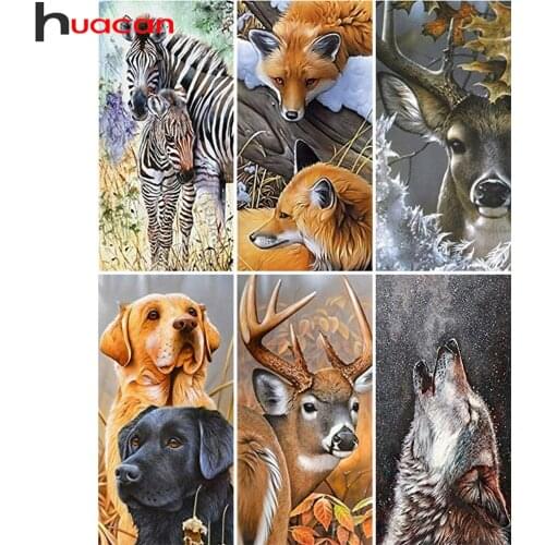 Huacan Diamond Art Painting Mosaic Dog Deer Animals Wall Decor Diamond Embroidery Fox Wolf Wall Stickers Crystal Gift