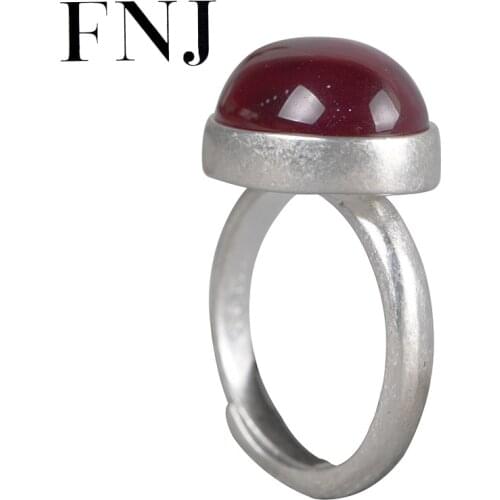 FNJ Matte Ring 990 Silver Adjustable Size 100% Original Real S990 Solid Silver Rings for Women Jewelry Rose Corundum