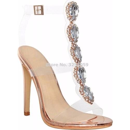 ALMUDENA Sweet Trendy Clear Heel Bling Bling Beaded Sandals See Through Pvc Strappy Sandal Boots Gem Jewelry Floral Wedding Shoe