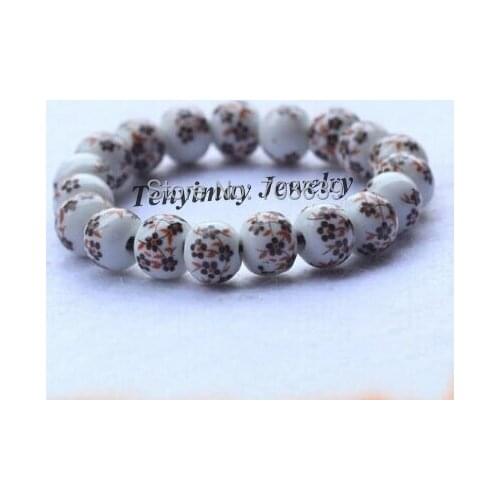 Fashion Brown Flower 10mm Ceramic Stretchy Bracelet For Gift 12pcs/lot Free Shipping