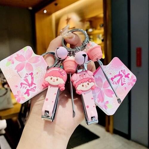 Cartoon Sakura Flower Pink Piggy Keychain Cute Kids Gifts Key Chain Computer Nail Clipper Key Chain Bag Pendant Trinket D761