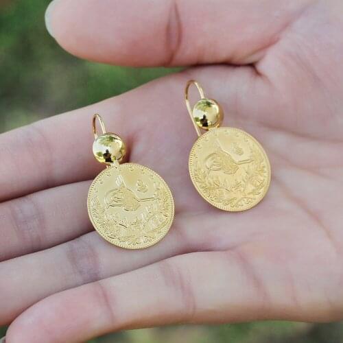 Muslim Islamic Vintage Oman Coin French Hook Round Gold Fashion Women Glamour Allah Earrings Luxury Jewelry Wedding Gift