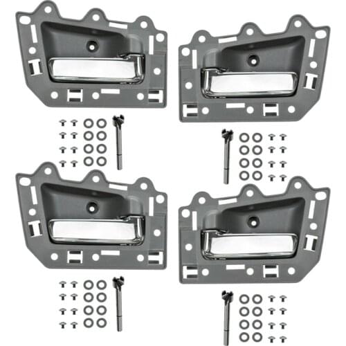4 Set Inside Interior Door Handle Set for 2005-2011 Jeep Grand Cherokee Gray+Chrome (Front Rear Left Right 4 Doors)