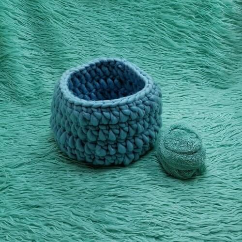 A Set Faux Fur 150x100CM Infant Blanket Backdrop,Knit Basket,140x30CM Stretch Wrap for Newborn Baby Photography Accessories