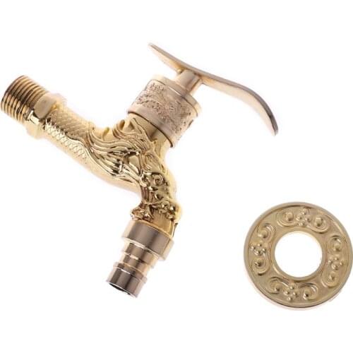 Wall Mounted Antique European Water Tap Carved Golden Decorative Garden Faucet