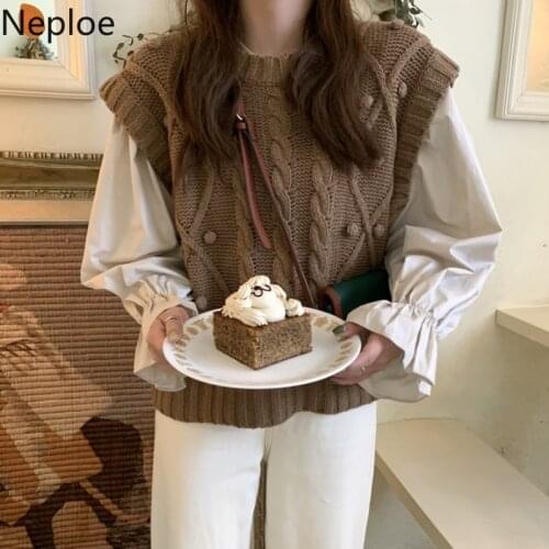Neploe Fall 2021 Women Clothes Knitwear Sweater Vest Solid Shirt Loose Casual Knitted Pullovers Korean Fashion Female Tops 4F881