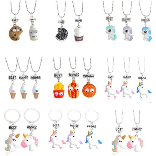 Fashion Cute Resin Good Friend Unicorn Pendant Necklace New Arrival 3 Pieces / Set BFF Necklace Mens and Womens Gift Wholesale