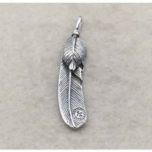 Punk Thai Silver Retro Feather mens Pendant S925 Sterling Silver Necklace Jewelry