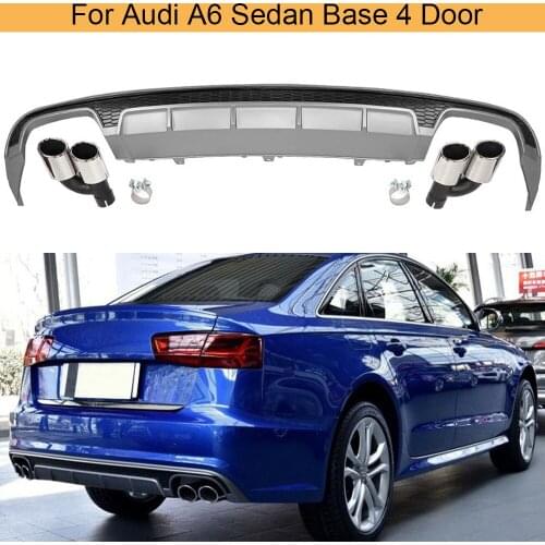 PP Rear Bumper Diffuser Lip For Audi A6 Sedan Base 4 Door 2016 2017 Car Rear Diffuser with Tail Exhaust Tips