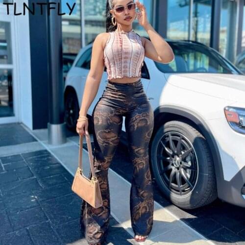 Flared Pants Trousers Streetwear Summer Womens Pants Sexy Snake Print High Waist Tight-Fitting Hip-Lifting Y2k Fashion Hot Girl