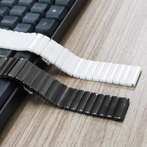 24mm 22mm Ceramic Band for Samsung Galaxy Watch 3 45mm 46mm Wrist Strap for Huawei GT 2/GT2 Pro Bracelet Black/White Clock Belt