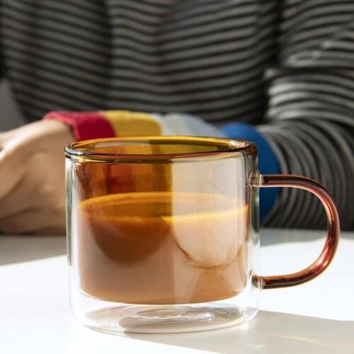 1pcs Double Wall Glass Cup Beer Coffee Cylindrical Milk Cup Heat Resistant Drink Beer Tea Mugs Transparent Drinkware 250ml # L6