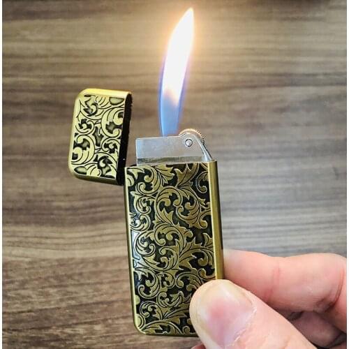 Super thin metal lighter grinding wheel gas inflate flower red fire smoking gift
