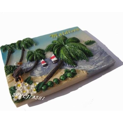 Maldives Souvenir Creative Gift Resin Beach Coconut Tree Plumeria Fridge Magnet