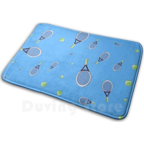 Tennis Ball And Racquet Sporty Pattern Mat Rug Carpet Anti-Slip Floor Mats Bedroom Tennis Ball Tennis Racquet Tennis Sports