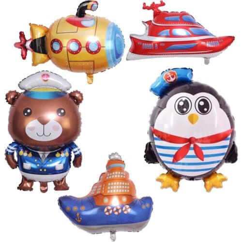 Children birthday party decoration balloon cartoon yacht submarine ship aluminum foil balloon water vehicle toy hydrogen balloon