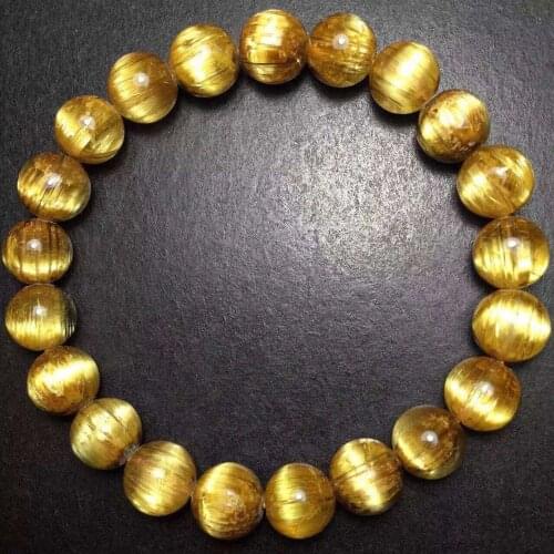 Top Quality Natural Brazil Gold Rutilated Titanium Quartz 10mm Crystal Woman Man Round Beads Bracelet Bangle Wealthy AAAAAA