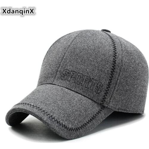 XdanqinX Winter Earmuffs Hat Adjustable Size Mens Thick Warm Baseball Caps With Ears Woolly Thermal Elderly Cap Dads Bone Hats