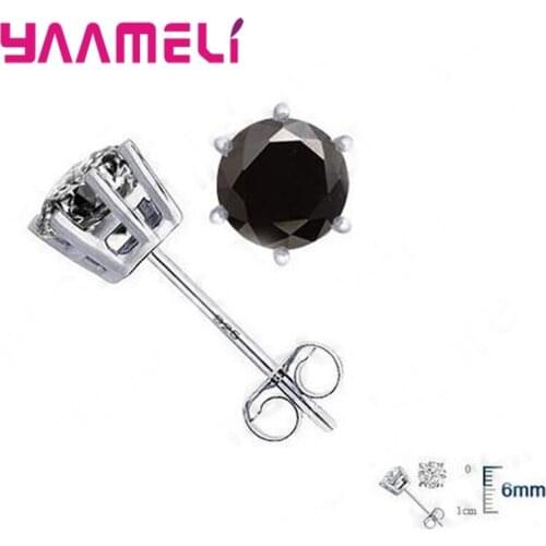 Austrian CZ Crystal Stud Earrings 925 Sterling Silver for Women Men Unisex Gift AAA Cubic Zircon Wedding Party Jewelry