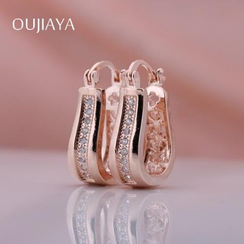 OUJIAYA New 328 Women Dangle Earrings Micro Wax Inlay 585 Rose Gold Round Water Drop Earrings Fine Wedding Fashion Jewelry A190