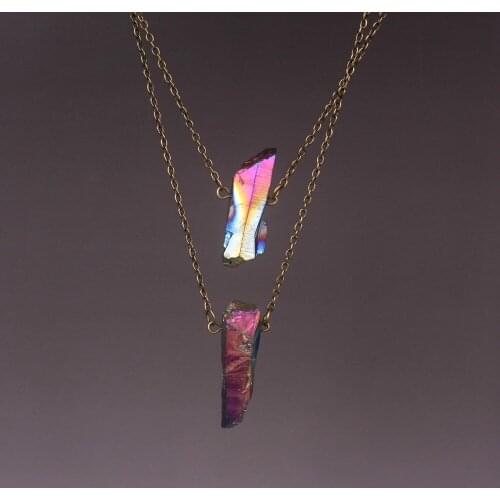 Druzy Multi Colors Natural Rough Rock Quartz Stone Crystal Fluorite Pendant Chokers With Double Layer Pendants Women Necklace
