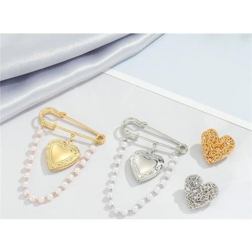 1Set Vintage Creative Openable Heart Pearl Tassel Brooches For Women Cute Elegant Love Photo Frame Chain Badge Pin Jewelry P130
