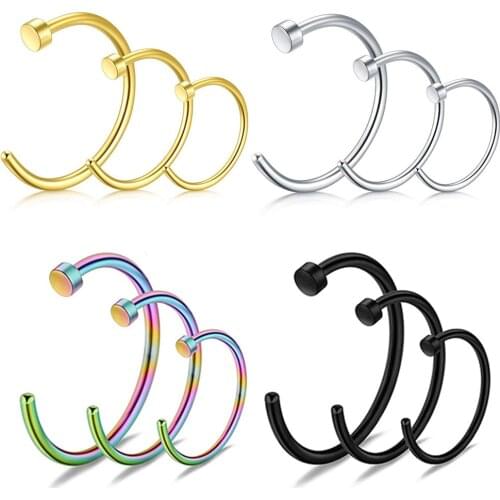 1PC Stainless steel vacuum plating false nose nail without perforation C-bar invisible opening nose ring lip ring lip nail