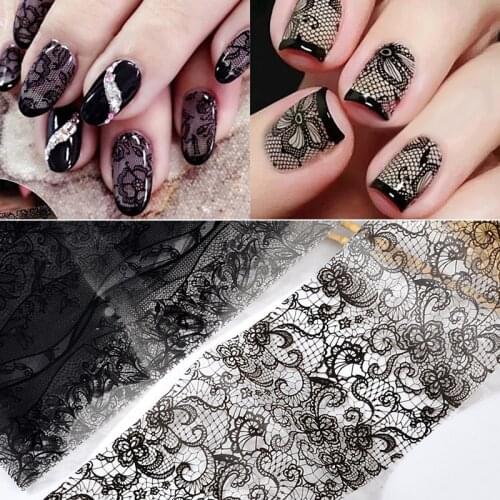 10pcs 3D Black/White Lace Flower Nails Transfer Beauty Nail Art Stickers Manicure Tips Sticker Decal DIY Decoration Set