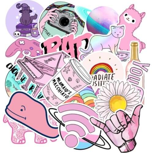 103pcs Girl Pink Stickers Aesthetic Scrapbooking Diary Sticker for Graffiti Skateboard Notebook Laptop Phone Stickers Waterproof