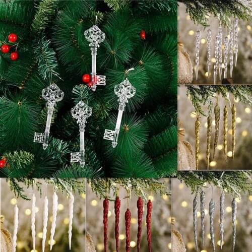 4pieces of transparent snowflake deer pendant Navidad home simulation Christmas tree ornaments fake icicle props 2022 New Year