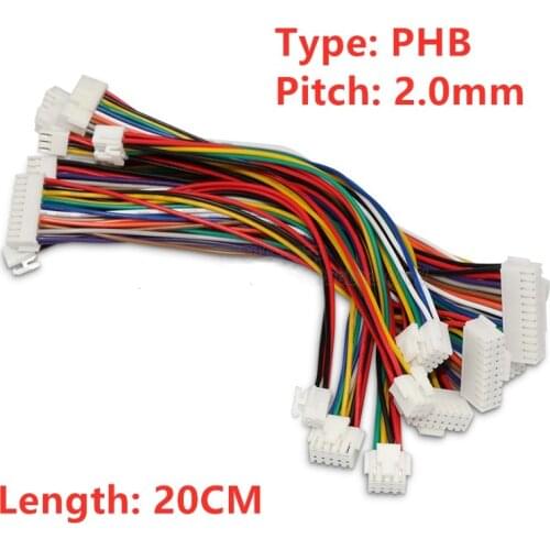 5PCS PHB 2.0mm Female Connector Terminal Cable 20cm Connector witch lock 4p 6p 8p 10p 12p 14P 16P 20P Double Head