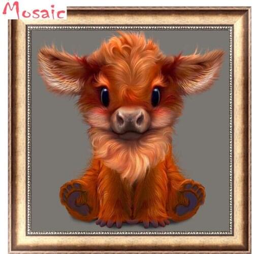 Diamond Painting cow Full Square round Drill Mosaic little bull Picture Of Rhinestone Diamond Embroidery Home Decoration