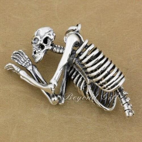 Huge Heavy 925 Sterling Silver Upper Body Skull Mens Biker Pendant 9L021