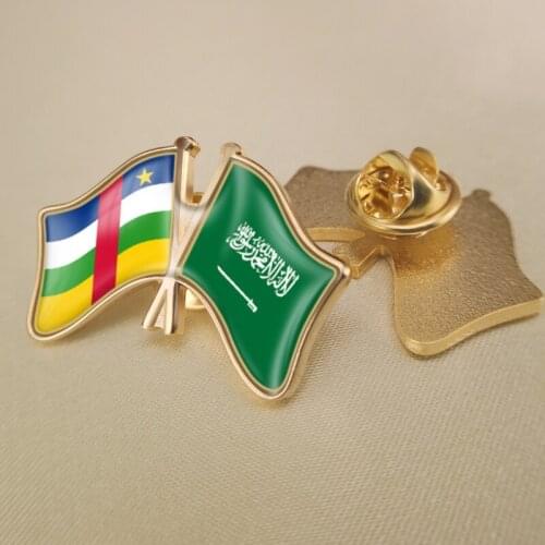 Central African Republic and Saudi Arabia Crossed Double Friendship Flags Lapel Pins Brooch Badges