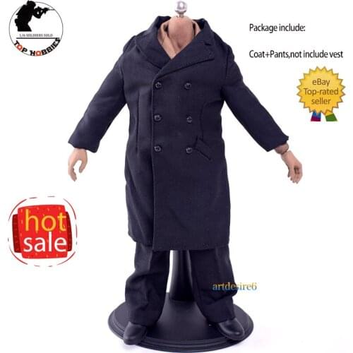 1:6 Scale WWII People Civilians Black Overcoat Coat Jacket Shirt Clothes Pants Troursers Uniform Suit Accessories In 12" Figure