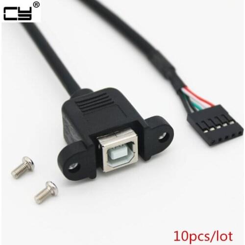 10pcs Dupont Single Row Pitch 2.54mm PH2.54 5Pin Female to USB 2.0 Type B Female f/f Screw Lock Panel Mount Cable for Printer