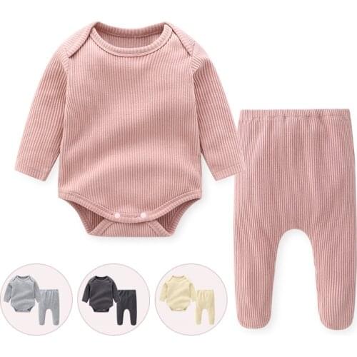 Spring Unisex Baby Clothes Set Long Sleeve Bodysuits + Pants Bottom Outfit Home Wear Boy Girl Costume
