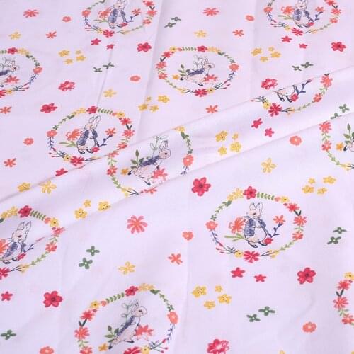 Lovely 100% Cotton Fabric White Cartoon Rabbit Garland Pattern Digital Print Sewing Material DIY Home Patchwork Dress Clothing