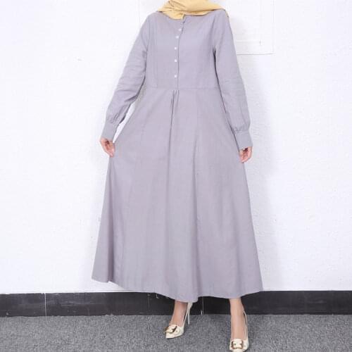 Muslim Fashion Long Sleeve Dresses Solid Abayas for Women Abaya Dubai Robe Longue Musulmane Hijab Dress Buttons Islam Clothing