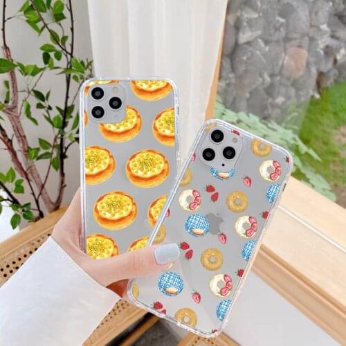 Cute Donuts Fried Eggs Candy Phone Case For iPhone XS MAX X XR 11 12 Pro Max 7 8 6 6s Plus SE 2020 Soft Clear Transparent Cover