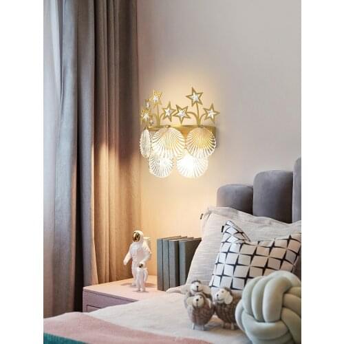 Nordic Star Crown Wall Lamps Childrens Room Shell Glass Dining Room Corridor Lights Bedroom Study Home Decoration Wall Light