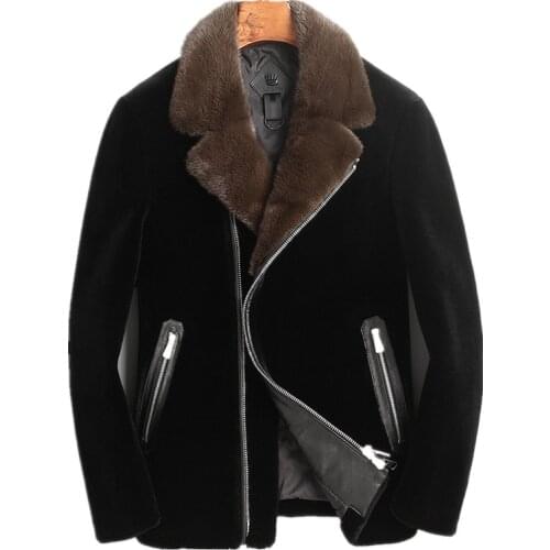 Real Sheep Shearling Fur Coat Men Winter Jacket Real Mink Fur Collar Warm Wool Coat Male Alpaca Down Jacket LBL-DAF98001 MY1660