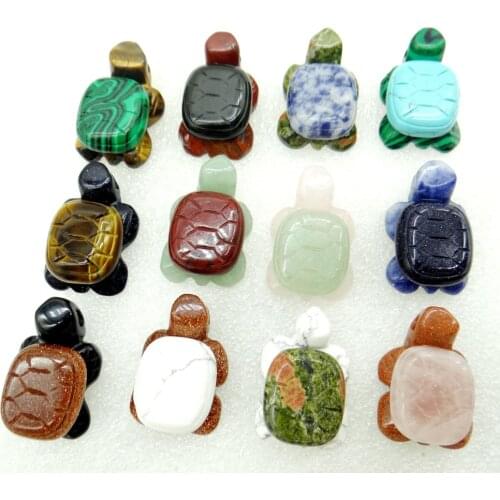 Natural quartz stone crystal tiger Opal eye sodalite hand carved turtle pendant for diy jewelry making necklace accessories 6pcs