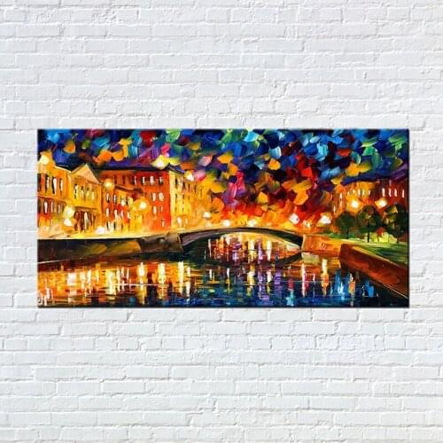 Noah Art 100% Hand Painted Palette Knife Oil Painting Canvas Wall Paintings Abstract Colorful Bridge Landscape Pictures Room