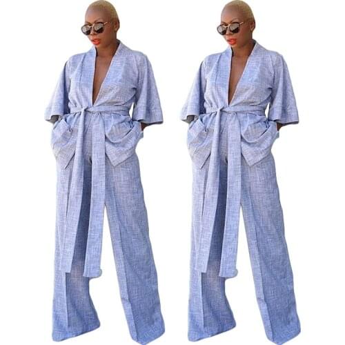 Solid Patchwork Sashes Shirt and Wide Leg Trousers Women New Casual Suits 2020 Autumn Simple Style Two Piece Set Home Clothes