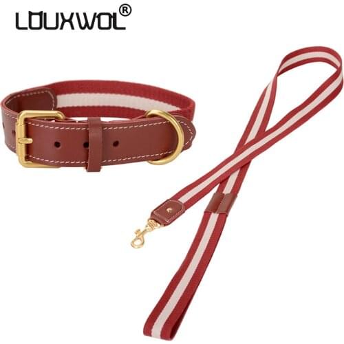 LOUXWOL Dog Collar Genuine Leather & Webbing Collar Leash Set for Dogs Cat Pet Supplies Small Medium Large Dogs Dog Accessories