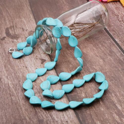Brand New Long Beaded Strand Chain Necklace Twist Oval Turquoises Stone Necklaces Statement Women Party Gifts Jewelry 32" A963