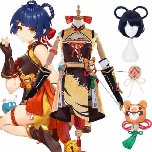 Game Genshin Impact Xiangling Cosplay Costume Wigs Anime Women Dress Halloween Party Outfit Uniform Custom Made Costumes