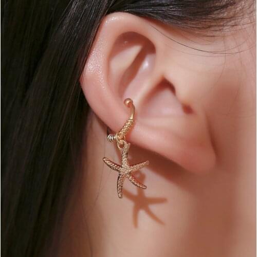 Golden Silver Plated Ocean Style C-shape Star Pendant Copper Friends Gifts Ear Cuff Geometry Clip Earrings for Women & Men